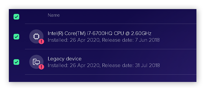 A few of the driver updates located by Avast Driver Updater