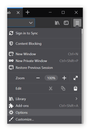 Firefox settings menu