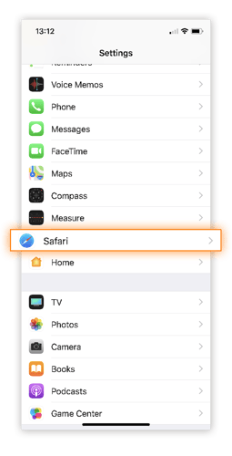 iOS settings app