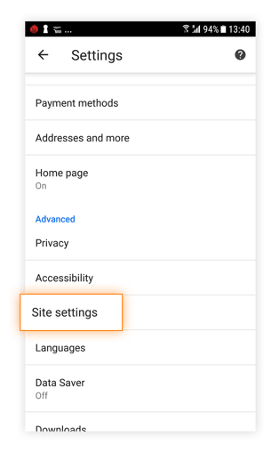 Browser settings and accessing the privacy menu