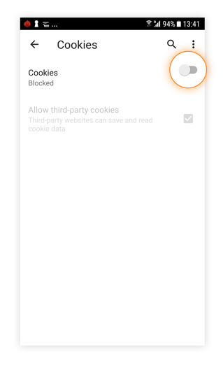 Turning cookies on or off under Android