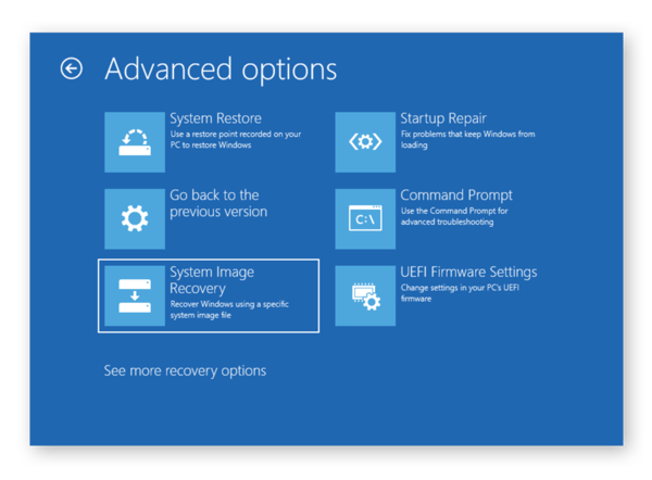 Selecting System Image Recovery