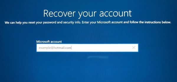 Account recovery screen