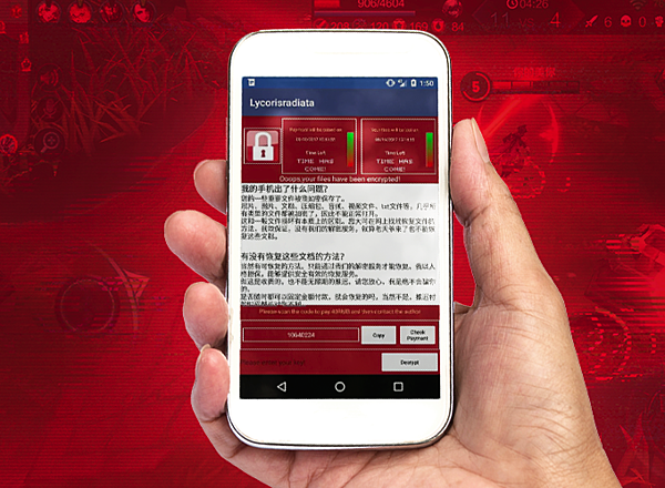 An example of file-encrypting crypto ransomware shown on an Android phone
