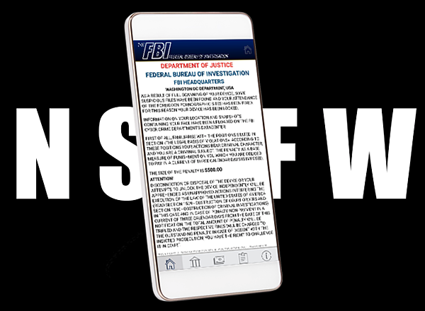 An example of screenlocker ransomware, disguised as an FBI alert, shown on an Android phone.