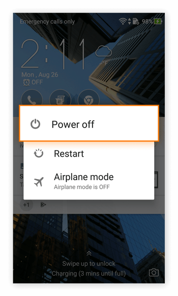 The Power menu in Android 7.0