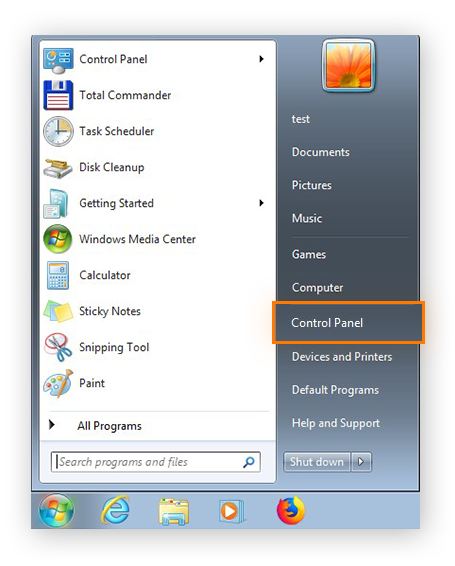 Abrir o Painel de controle no menu Iniciar no Windows 7
