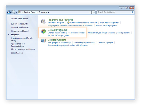 Acessar as configurações de Programa padrão no Painel de controle do Windows 7