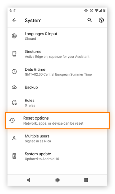 Navigating to advanced system settings in Android (Google Pixel 2)