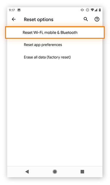 Resetting Wi-Fi, mobile data, & Bluetooth on Android (Google Pixel 2)