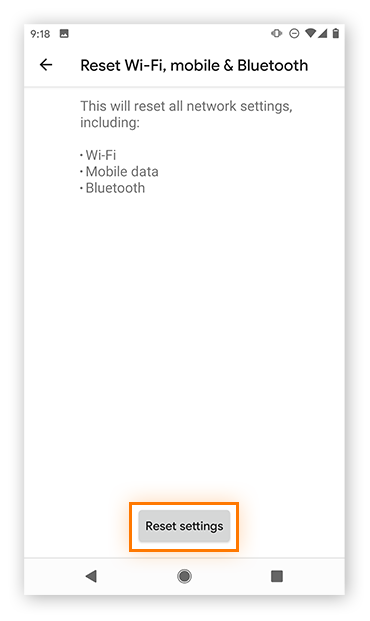 Resetting network settings in Android (Google Pixel 2)