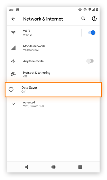 Navigating to Network & internet settings on Android (Google Pixel 2)