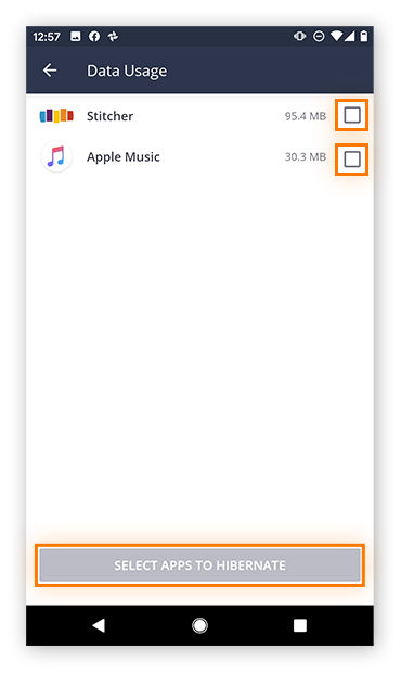 Hibernating the top data-draining apps in Avast Cleanup