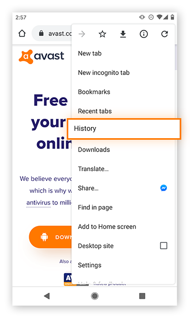 Opening up settings in Chrome on Android.