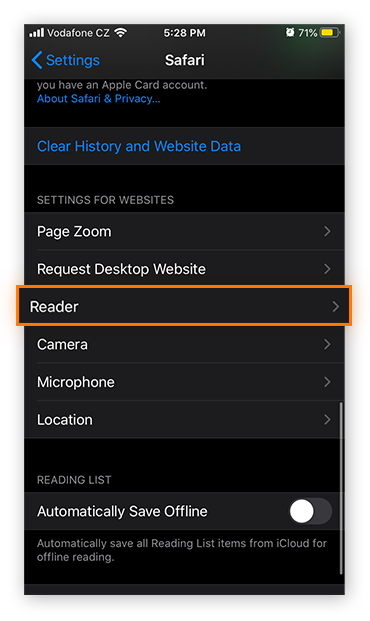 Opening the Reader Mode settings for Safari on iOS 13.4.1