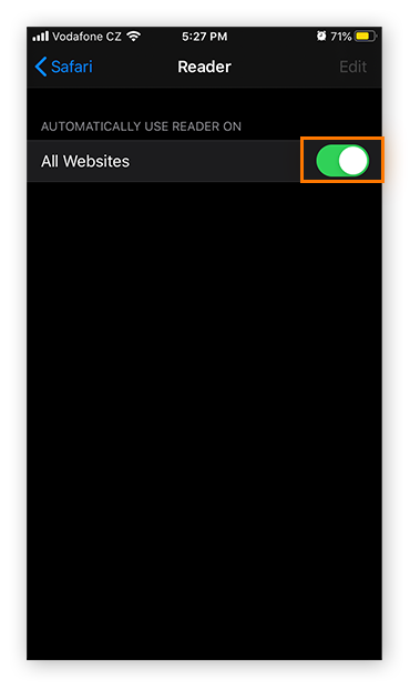 Activating Reader Mode for all websites in Safari on iOS 13.4.1