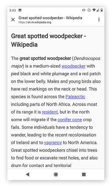 Viewing a simplified page in Reader Mode in Chrome on Android.