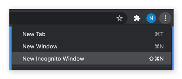 Opening Incognito mode in Google Chrome.