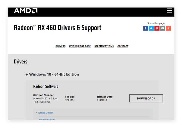 AMD Radeon driver website