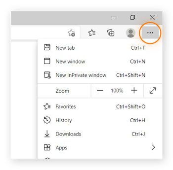 Screenshot des oberen rechten Bereichs im Microsoft Edge-Browserfenster, wo das Symbol „Benutzermenü“ hervorgehoben ist