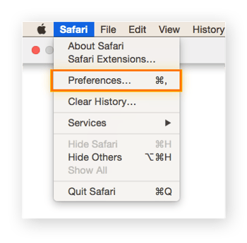 Opening Preferences under the Safari tab