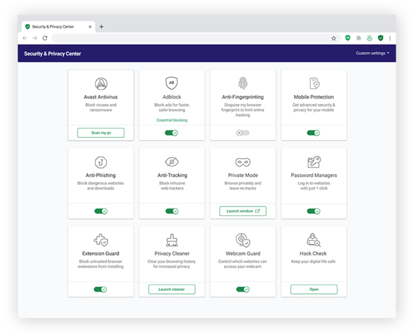 O Avast Secure Browser apresenta uma grande variedade de recursos de segurança para ajudar a melhorar seu anonimato online.