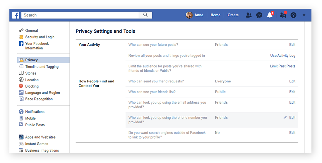 From your "General Account Settings" screen, you can navigate to the "Privacy" option on the left in order to view and change your current Facebook account settings.