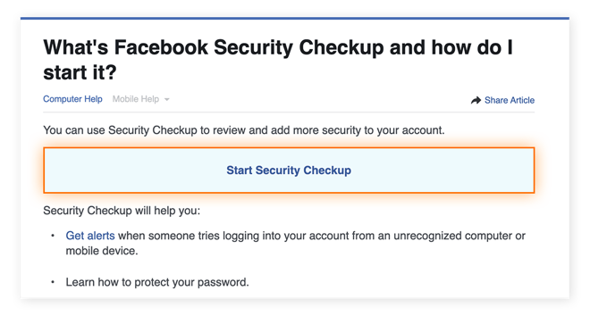 The Facebook Security Checkup tool will review your settings to make sure they're optimal.