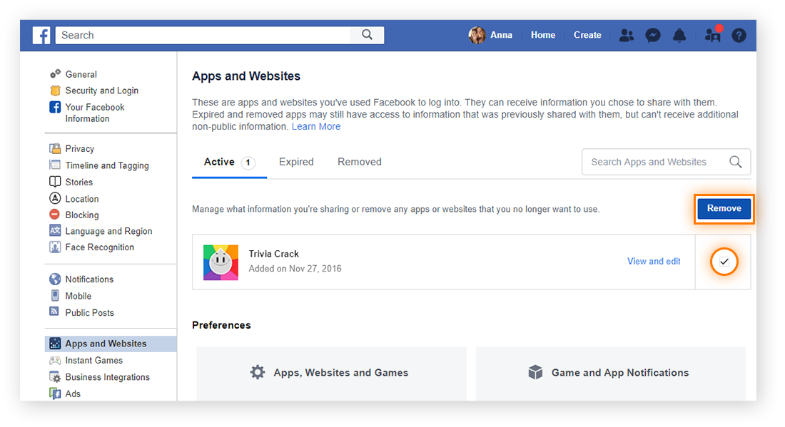Revoke Facebook's access to connected apps and games from the "Apps and Websites" section of your "General Account Settings" pages.