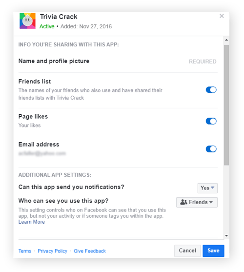 View each app individually to prohibit Facebook from pilfering your game data.