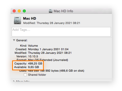 Informations sur le disque dur via l’application Finder dans macOS