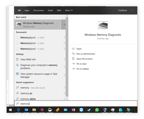 Searching for Windows Memory Diagnostic