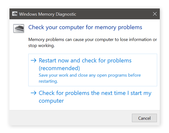 Starting memory diagnostics
