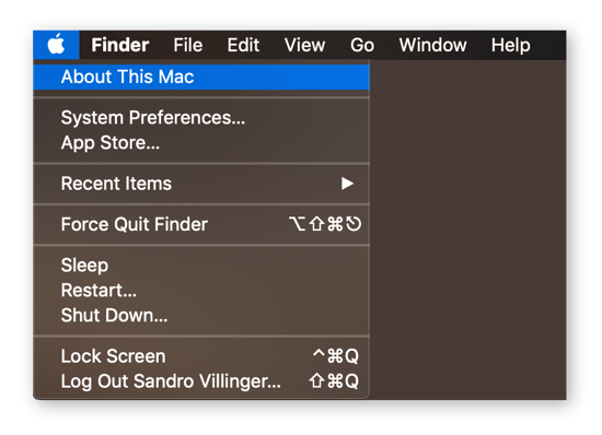 Finding the About This Mac page on macOS