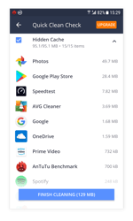 Avast Cleaner para Android lista de ficheiros de cache removíveis