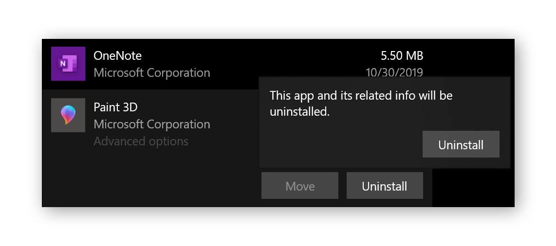 Removing apps in Windows 10