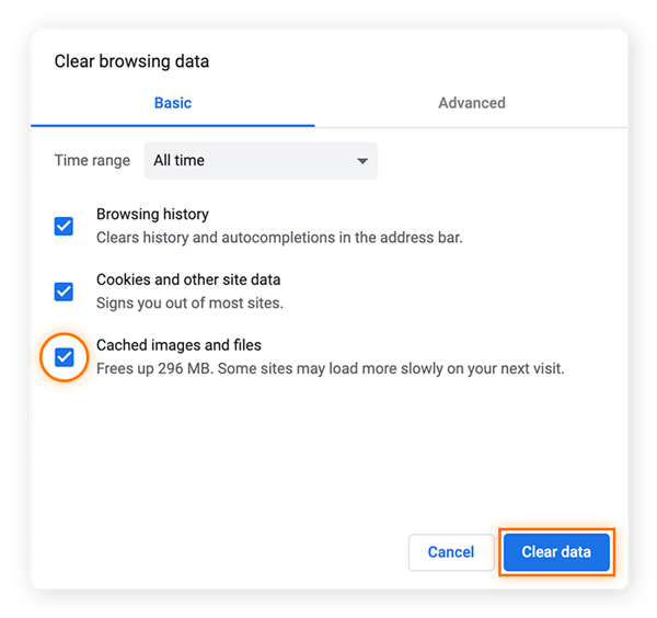Aktivieren Sie das Kontrollkästchen für „Bilder und Dateien im Zwischenspeicher“ und klicken Sie dann auf „Daten löschen“, um Ihren Cache in Google Chrome zu leeren.