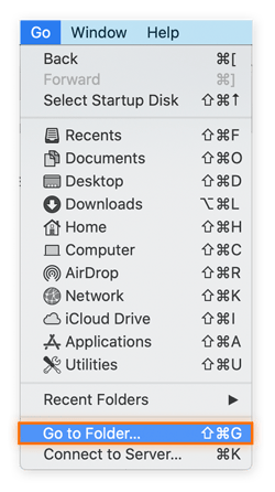 Opening the Go menu in Finder.