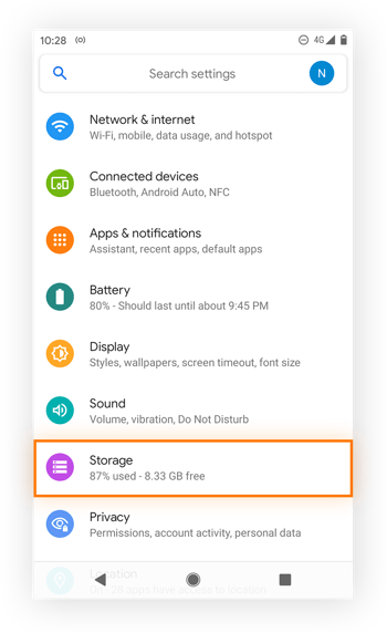 Opening Settings in Android 11.