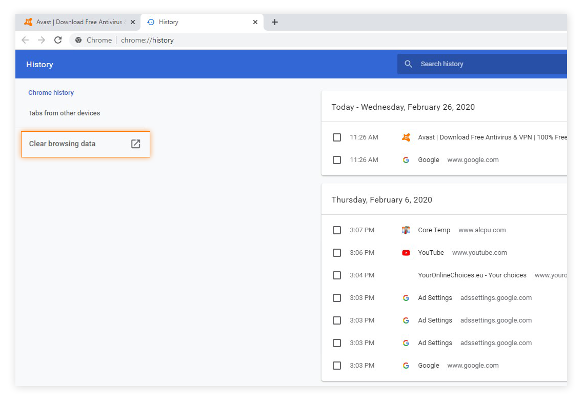 avast browser cleanup google chrome