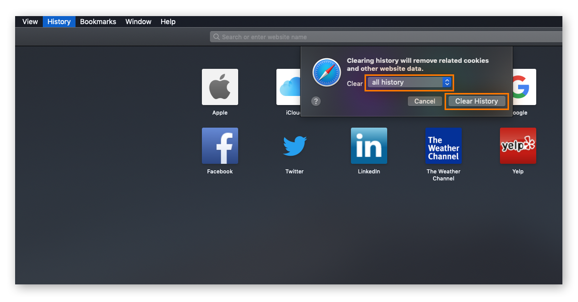 Clearing browsing history in Safari for macOS