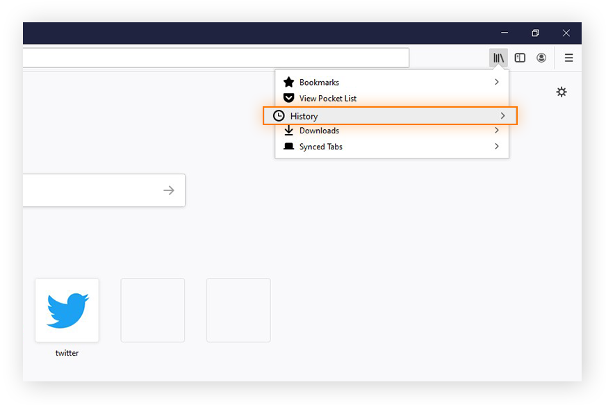 Opening the History in Mozilla Firefox for Windows 10