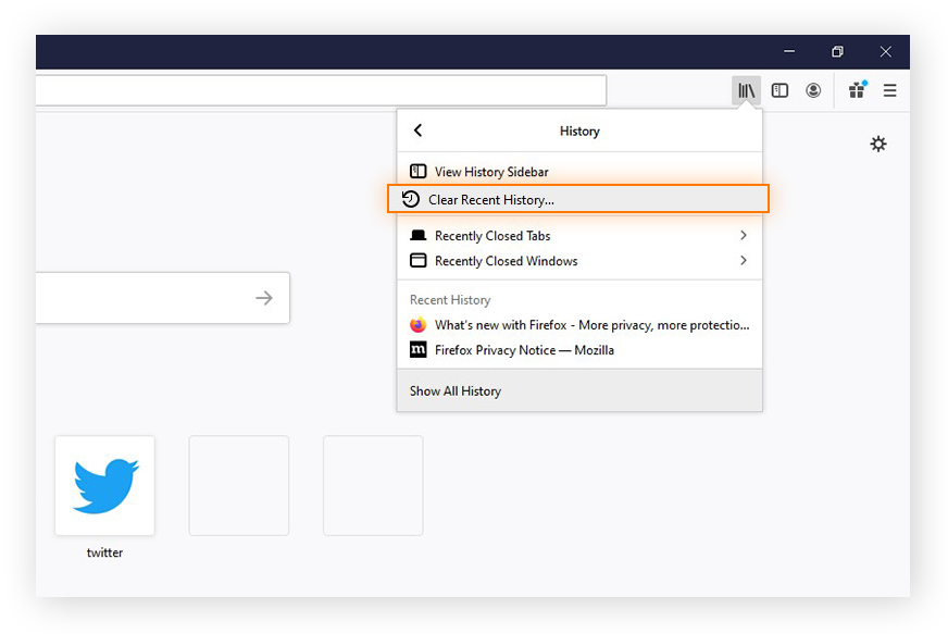 The History menu in Mozilla Firefox for Windows 10