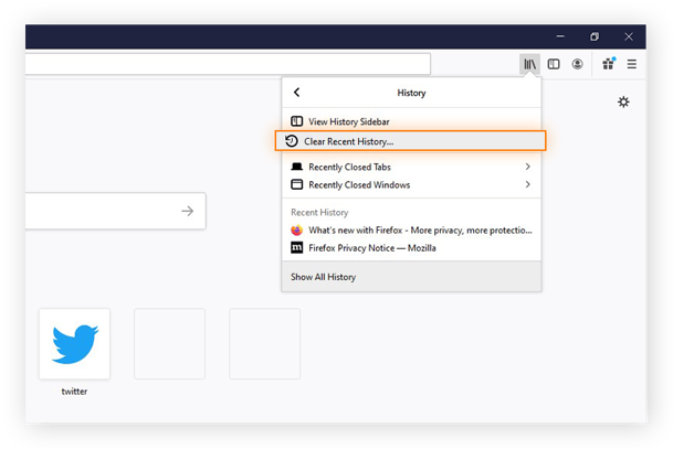 The History menu in Mozilla Firefox for Windows 10