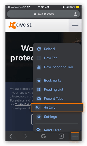 Opening the Chrome menu in Google Chrome for iOS