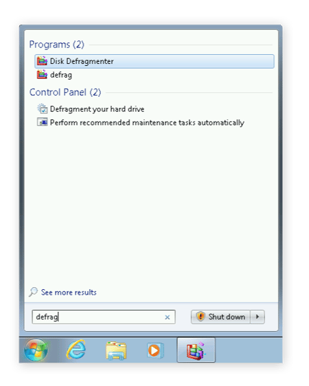Running defragmentation on Windows 7