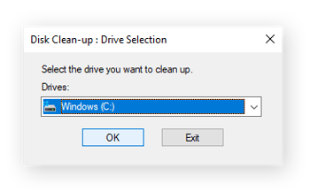  The Disk Clean-up drop-down menu that allows you to choose a disk to clear of temp files and junk data.