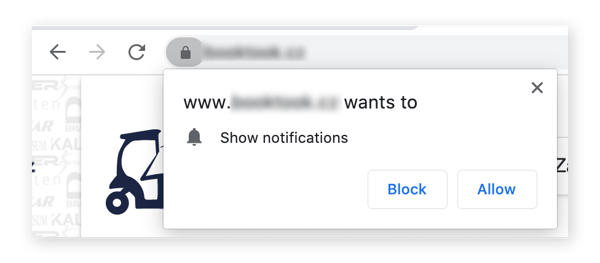 An example of a site requesting permission to send you notifications in Google Chrome.