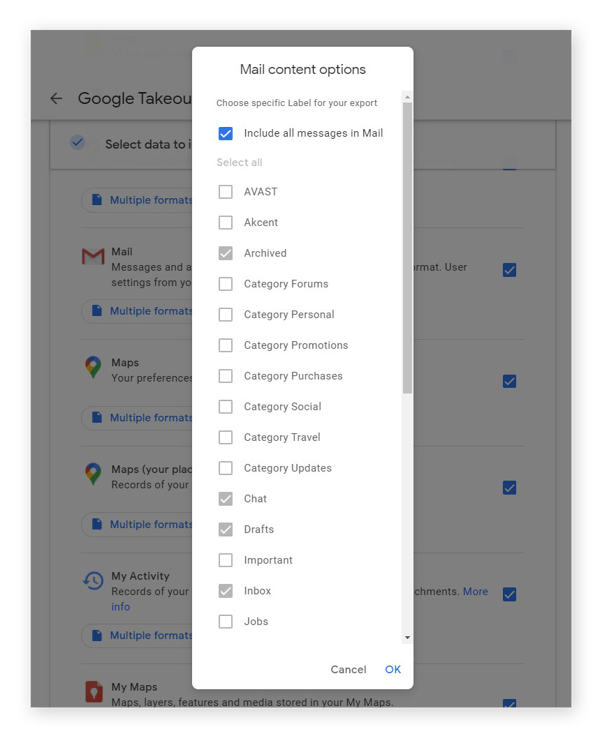 Download your Gmail emails or whole folders and categories, or get eveything all at once