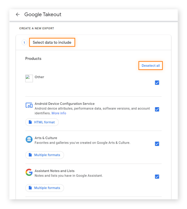 You can quickly and easily download your Google data using Google Takeout